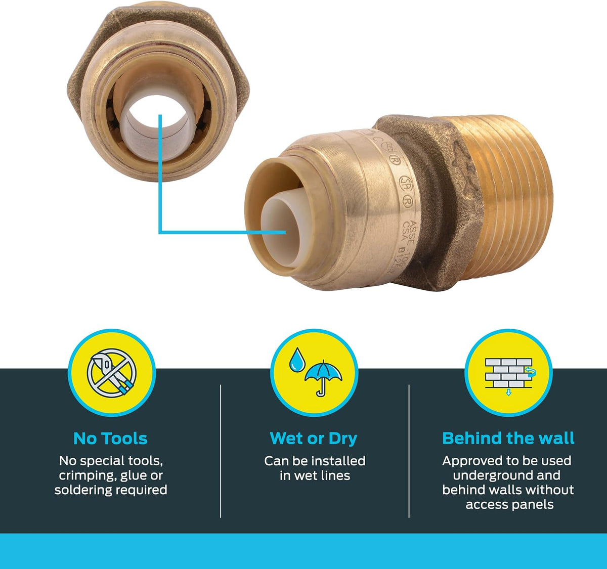 SharkBite 1/2 Inch x 3/4 Inch MNPT Reducing Adapter, Push to Connect Brass Plumbing Fitting, PEX Pipe, Copper, CPVC, PE-RT, HDPE, U116LFA