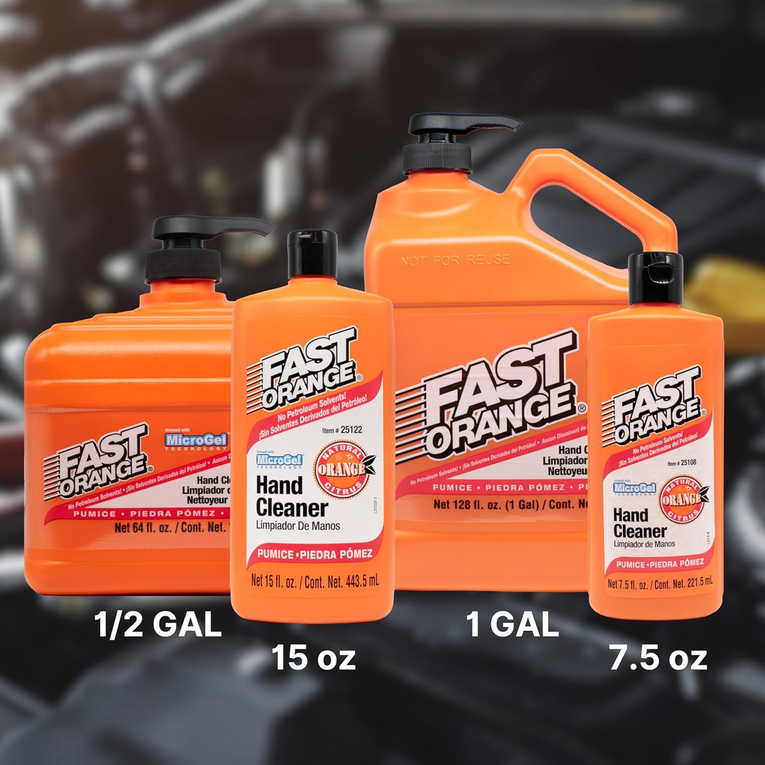 Fast Orange 25108 Pumice Lotion, Heavy Duty Hand Cleaner, Natural Citrus Scent, Waterless Cleaner For Mechanics, Strong Grease Fighter, 7.5 oz