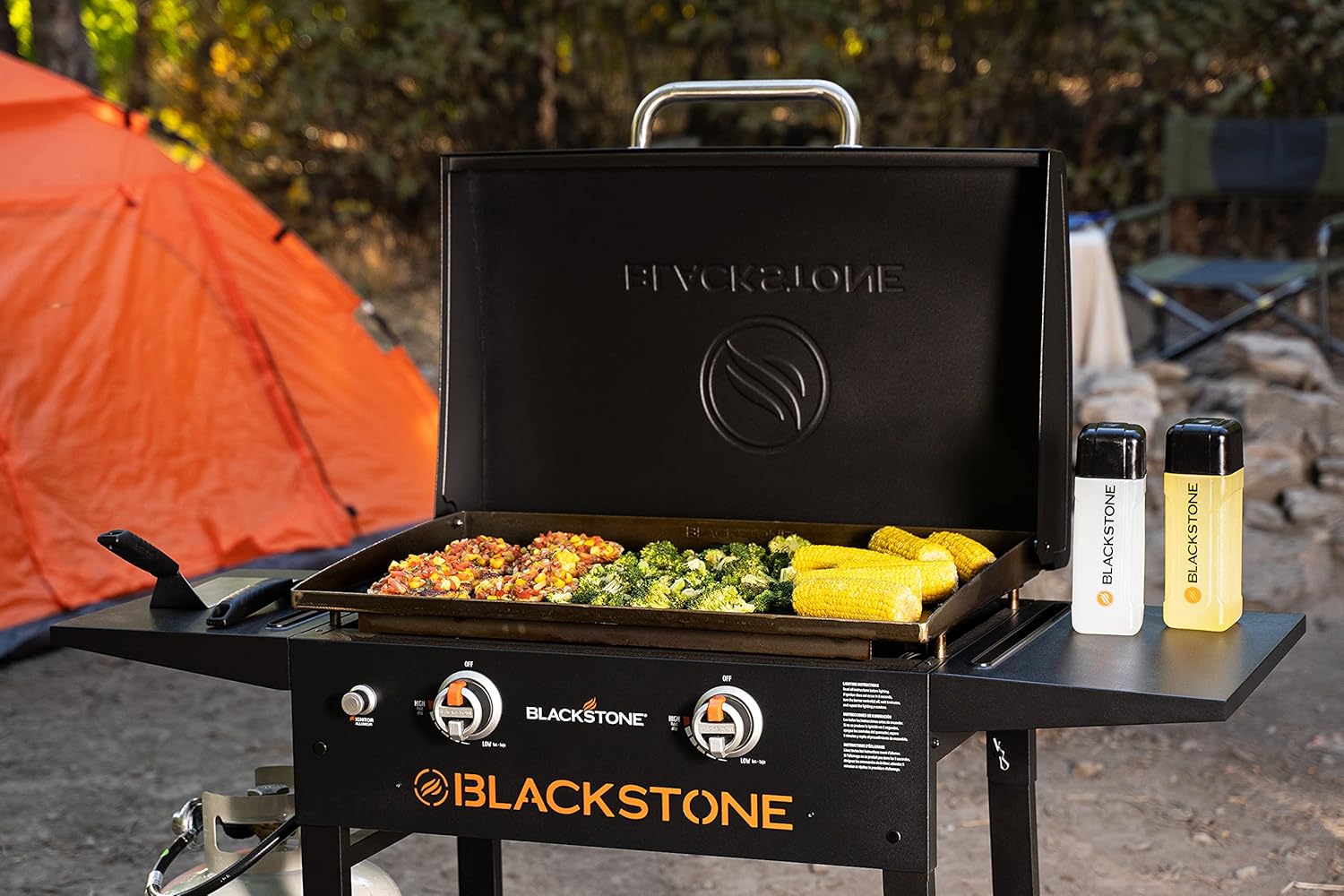 Blackstone 2147 Original 28” Griddle with Integrated Hood and Counter Height Dual Side Shelves, Powder Coated Steel, Black