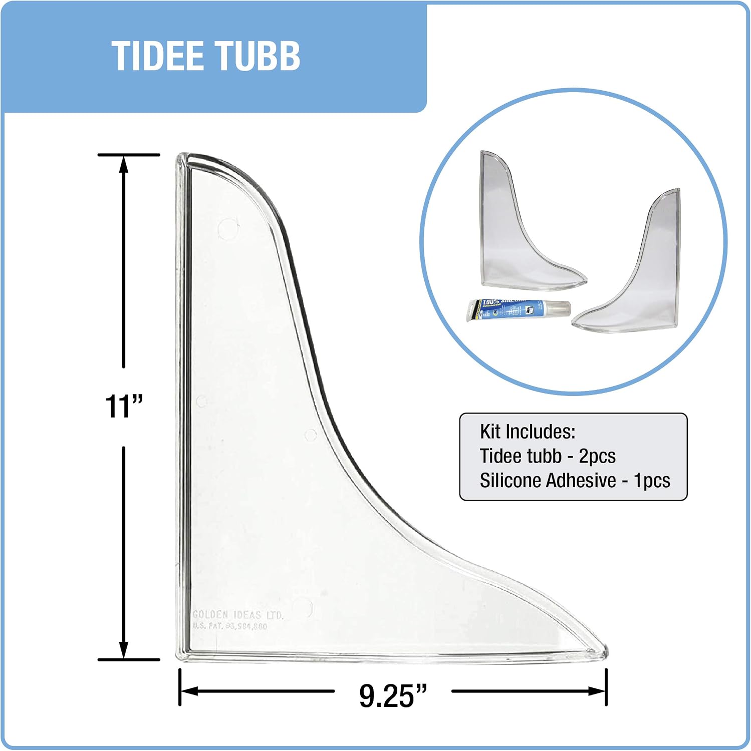 Keeney Tidee Tubb Plastic Bathtub and Shower Splash Guard Kit, 9.25" x 11", Ultra Clear