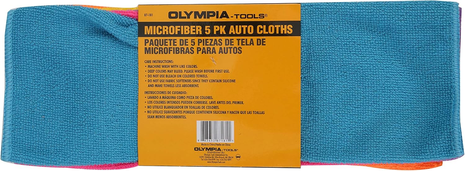 Olympia Microfiber Auto Cloths 14" x 14" Asst 5/Pk
