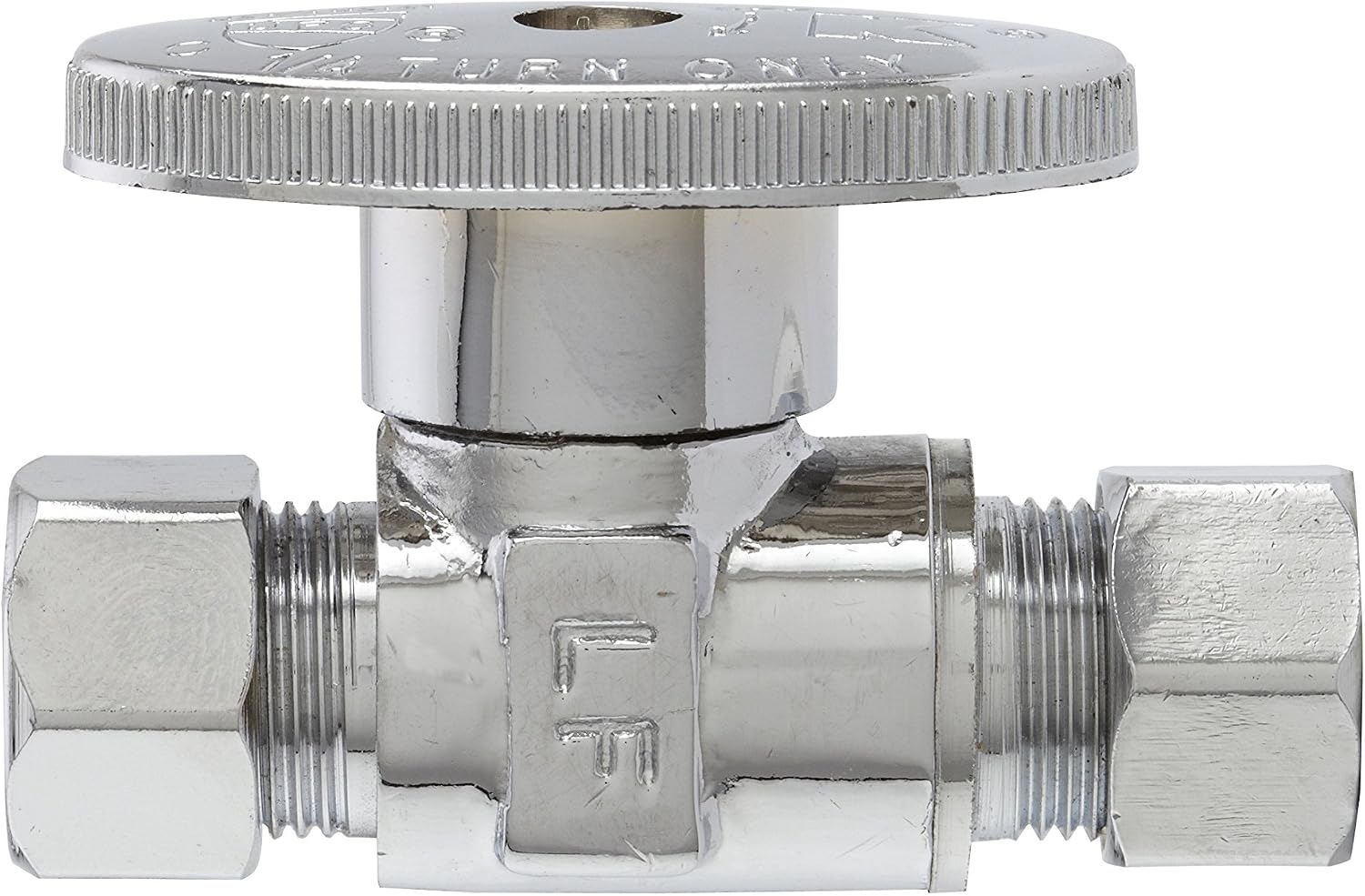 Plumb Pak PP2071LF Quarter Turn Straight Stop Valve, 3/8 X 3/8 X Compression, Chrome Plated, Brass