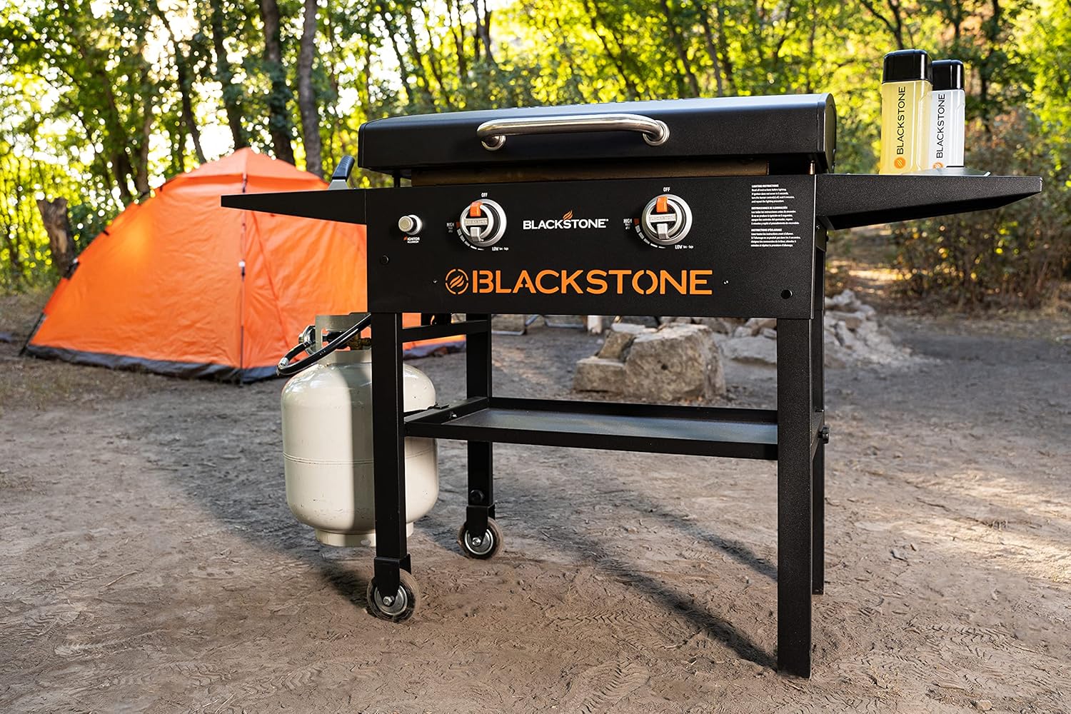 Blackstone 2147 Original 28” Griddle with Integrated Hood and Counter Height Dual Side Shelves, Powder Coated Steel, Black