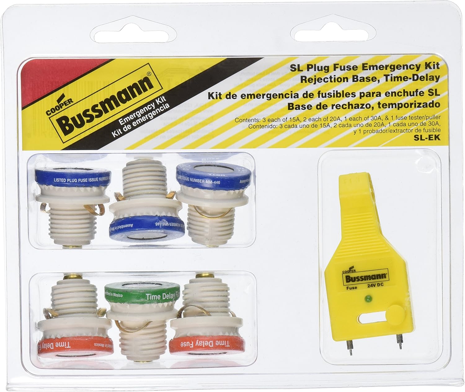 Bussmann SL-EK SL Fuse Assortment Contains 3 Ea. SL-15, 2 Ea. SL-20 And 1 Ea. SL-30 And 1 Fuse Tester, 6-Pack plus Tester