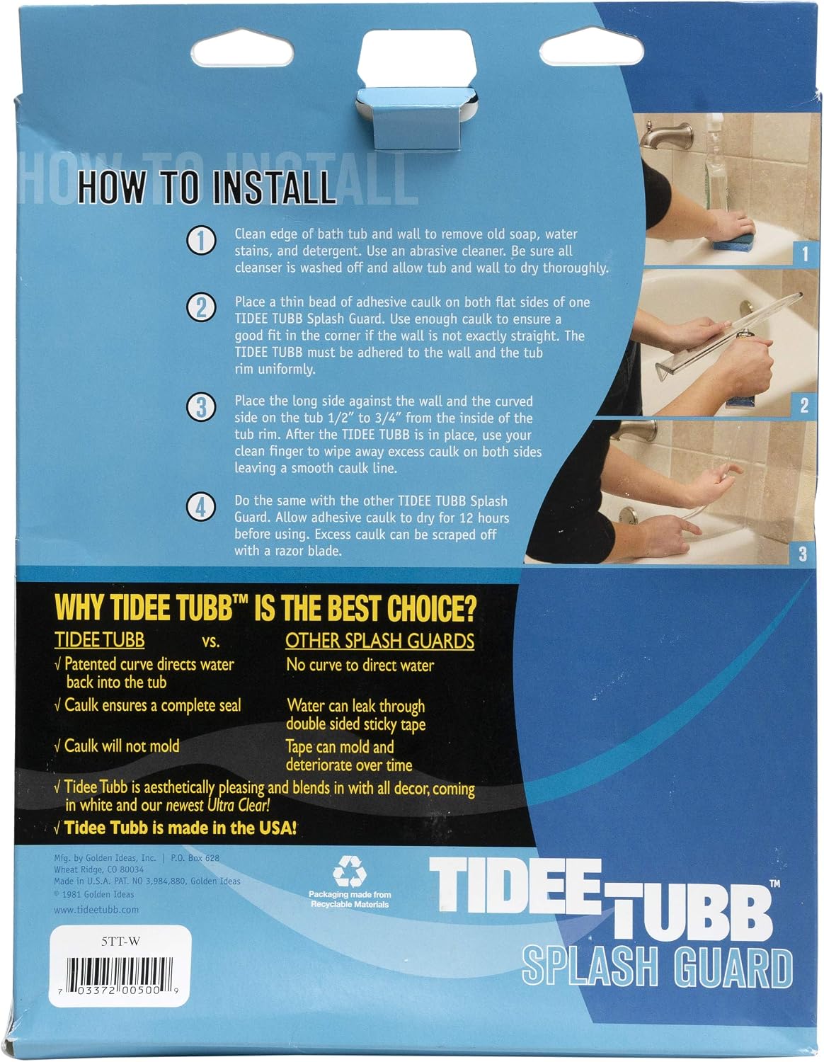 Keeney Tidee Tubb Plastic Bathtub and Shower Splash Guard Kit, 9.25" x 11", Ultra Clear