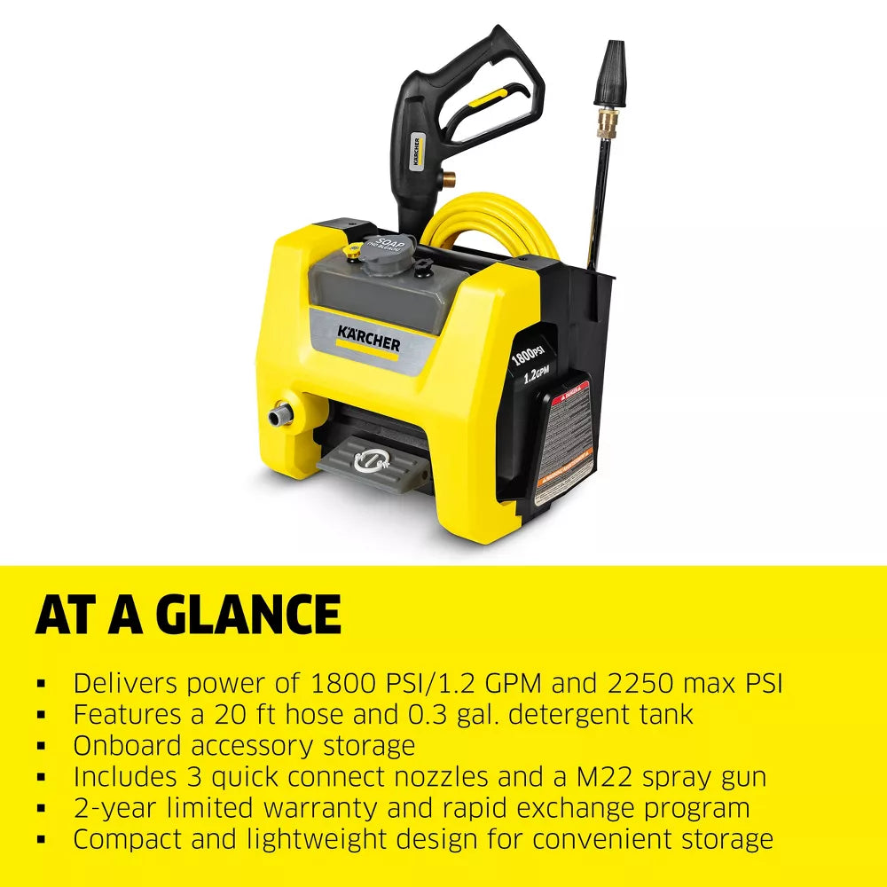 Karcher K1800PS CUBE Electric Pressure Washer, 1800 PSI, 1.2 GPM, CETA Certified