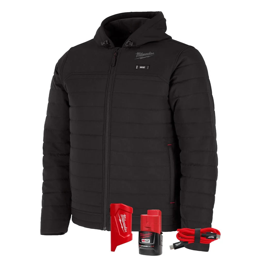 Milwaukee M12 Heated Black Axis Jacket with (1) 3.0 Ah Battery and Charger