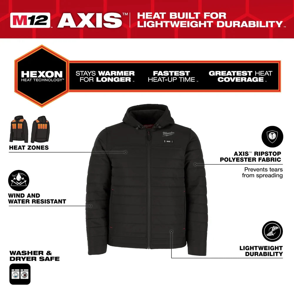 Milwaukee M12 Heated Black Axis Jacket with (1) 3.0 Ah Battery and Charger