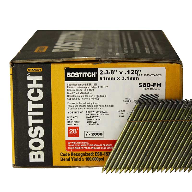 BOSTITCH S8D-FH 28 Degree 2-3/8-Inch by .120-Inch Wire Weld Framing Nails (2,000 per Box)