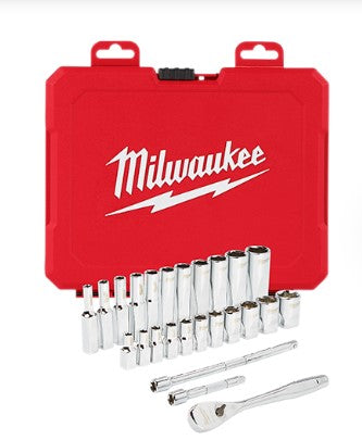 Milwaukee 1/4" Drive 26pc Ratchet & Socket Set - SAE 48-22-9404