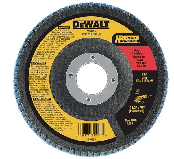 DEWALT Flap Disc, Zirconia, 4-1/2-Inch x 7/8-Inch, 80-Grit -- DW8309