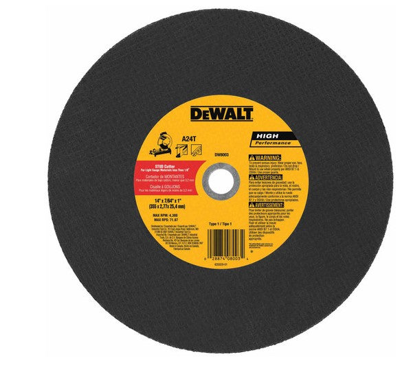 Dewalt 14" X 7/64" X 1" STUD CUTTER CHOP SAW WHEEL (LIGHT METAL) -- DW8003