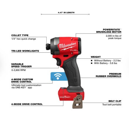 Milwaukee M18 FUEL™ 1/4" Hex Impact Driver w/ ONE-KEY™ -- 2957-20