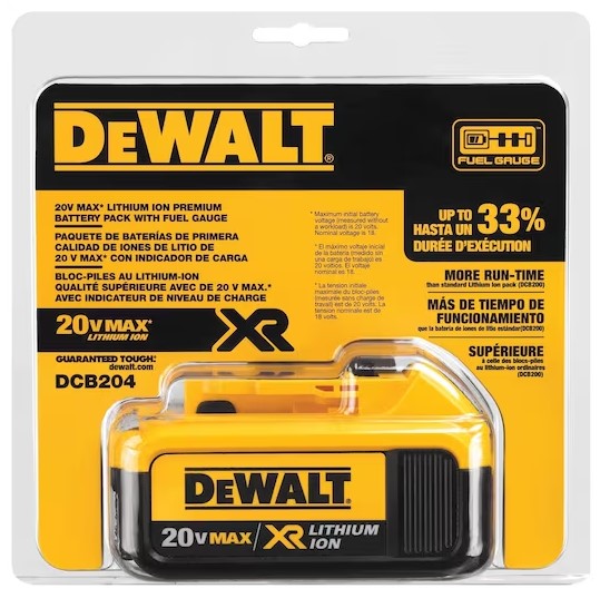 Dewalt 20V MAX* XR® 4Ah Battery -- DCB204
