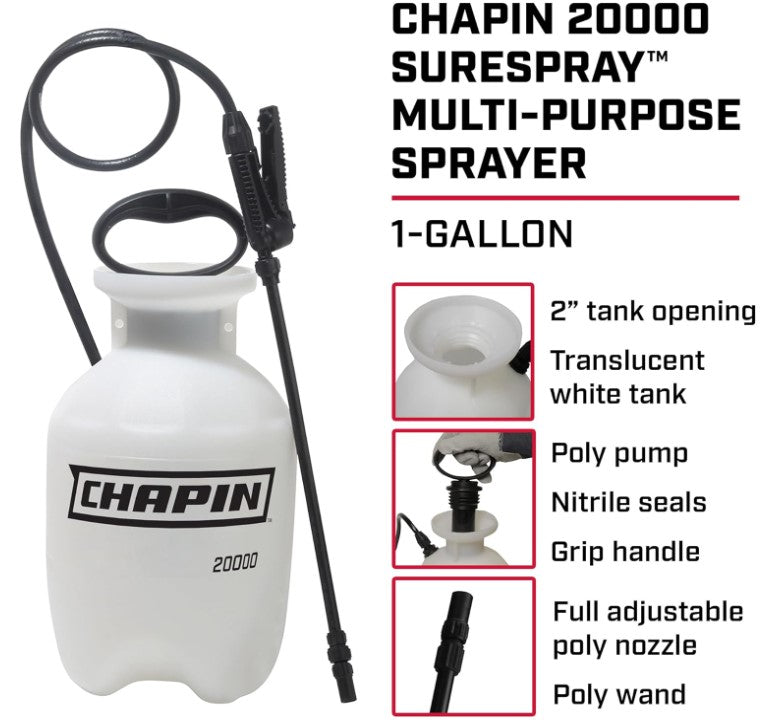 garden pump pressured sprayer Chapin 20000 Made in USA 1 -Gallon Lawn and Garden Pump Pressured Sprayer, for Spraying Plants, Garden Watering, Weeds and Pests, Polypropylene,