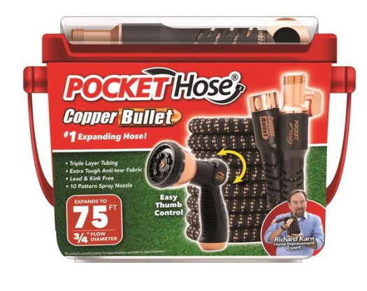 Pocket Hose Copper Bullet 3/4 in. D Medium Duty Expandable Flexible Garden Hose + Sprayer