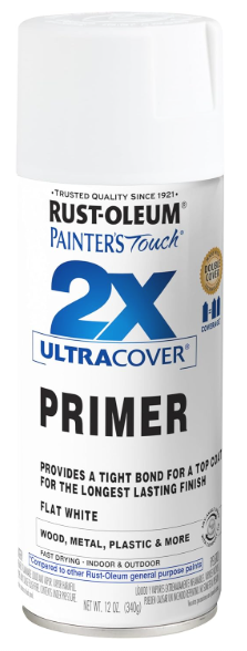 Rust-Oleum 334019 Painter's Touch 2X Ultra Cover Primer Spray, 12 oz, Flat White