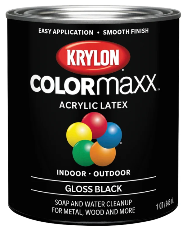 Krylon ColorMaxx K05617007 Paint, Gloss Sheen, Black, 32 oz, 100 sq-ft Coverage Area