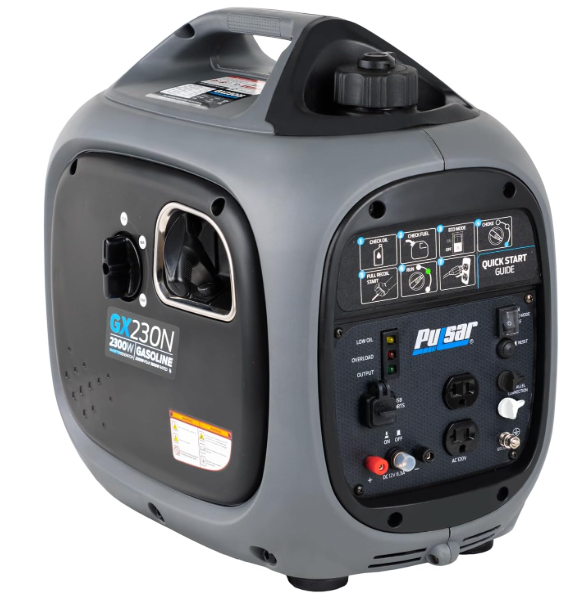 Pulsar 2,300W Portable Gas-Powered Quiet Inverter Generator for Home Emergency Backup, Parallel Capability, With USB Outlet, Long Run Time, GX230N