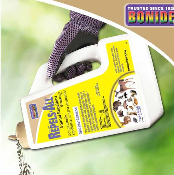 Bonide Repels-All Animal Repellent Granules, 3 lbs. Ready-to-Use Deer & Rabbit Repellent, Deter Pests from Lawn & Garden