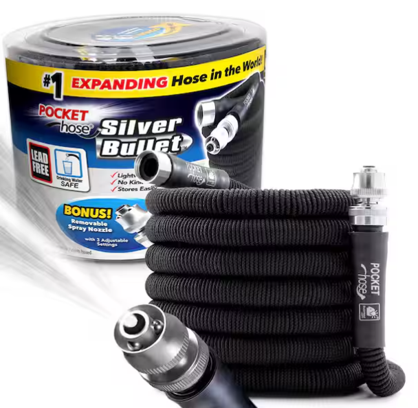 Pocket Hose Silver Bullet 3/4 in. Dia x 75 ft. Lightweight Kink-Free Expandable Water Garden Hose