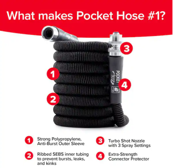 Pocket Hose Silver Bullet 3/4 in. Dia x 75 ft. Lightweight Kink-Free Expandable Water Garden Hose