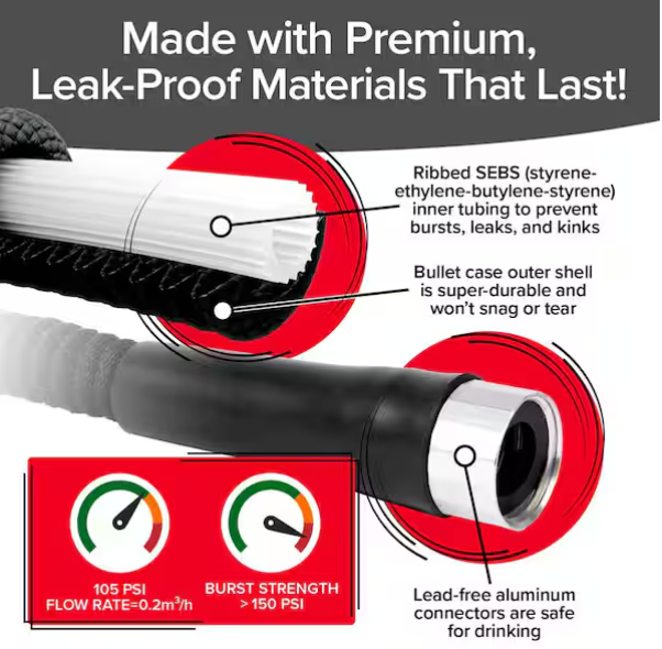 Pocket Hose Silver Bullet 3/4 in. Dia x 75 ft. Lightweight Kink-Free Expandable Water Garden Hose