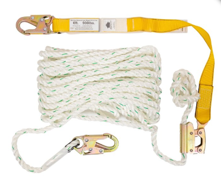 Werner L242050w Lifeline, 50 Ft L Line, 5/8 In W Line, Double-locking, Snap Harness Hook