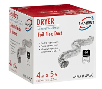 Lambro 411 Flexible Air Connector, 4 in, 5 ft L, Aluminum