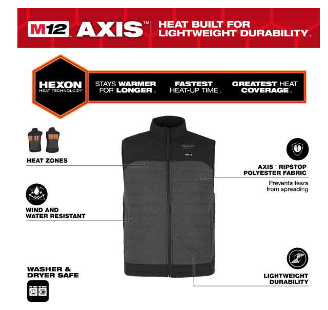 Axis M12 Heated Axis Quilted Vest Kit - HEXON --- GRAY