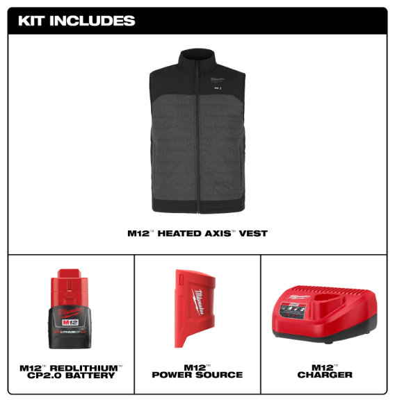 Axis M12 Heated Axis Quilted Vest Kit - HEXON --- GRAY