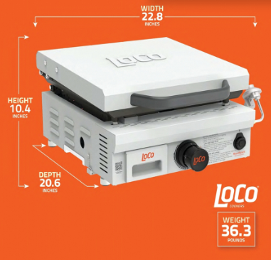 LoCo SmartTemp Series 16"Classic Griddle, Liquid Propane, 1-Burner, 265 sq-in Primary Cooking Surface, Chalk