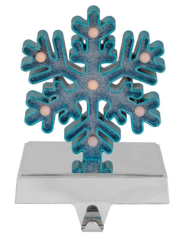 Northlight  Blue and Silver LED Lighted Snowflake Christmas Stocking Holder 7"