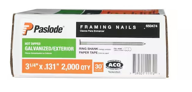 Paslode 3-1/4-in x 0.131-Gauge 30-Degree Hot-Dipped Galvanized Round Drive Papertape Framing Nails 2000 Per Box