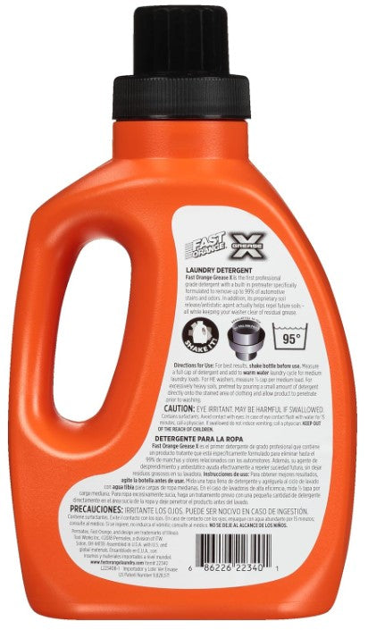 Fast Orange 22340 Grease X Mechanics Laundry Detergent For Oil, Grease, Automotive Stains And Odors, Eliminates Fuel, Oil, Grease And Exhaust Stains 40 fl. Oz