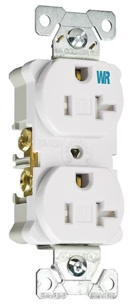 Eaton Wiring Devices TWRBR20WBXSP Duplex Receptacle, 2 Pole, 20 A, 125 V, Back, Side Wiring, NEMA 520R, White