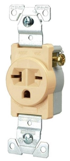 EATON 1876V-BOX Arrow Hart 1876 Straight Blade Single Receptacle, 250 Vac, 20 A, 2 Pole, 3 Wire, Ivory