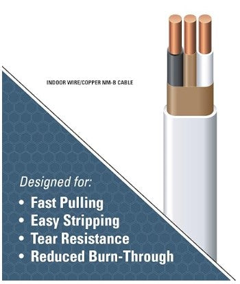 Romex 14/2NM-WGX250 Building Wire, 14 AWG Wire, 2 -Conductor, 250 ft L, Copper Conductor, PVC Insulation