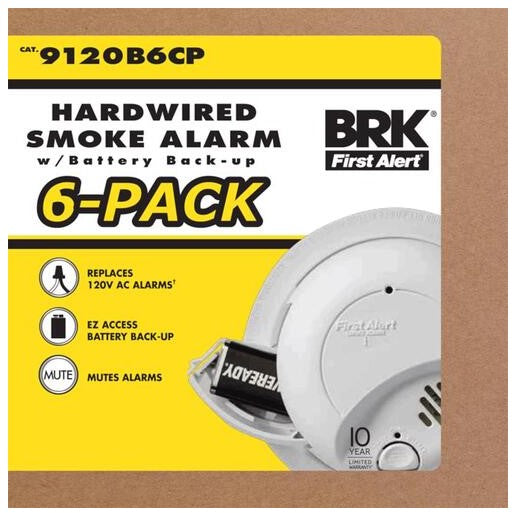 First Alert 9120B6CP Smoke Alarm, 120 V, Ionization Sensor, 85 dB - pack of 6