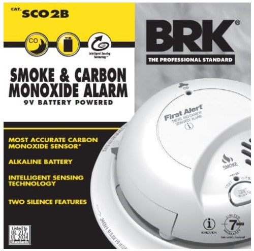 First Alert BRK SCO2B Smoke and Carbon Monoxide (CO) Detector with 9V Battery , White, 1 Pack