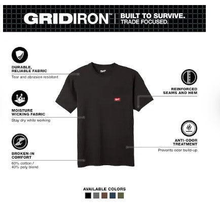 Milwaukee GRIDIRON™ Pocket T-Shirt - Short Sleeve - 605B (Black)