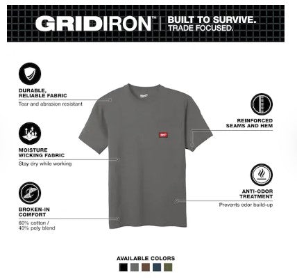 Milwaukee GRIDIRON™ Pocket T-Shirt - Short Sleeve - 605G (Gray)