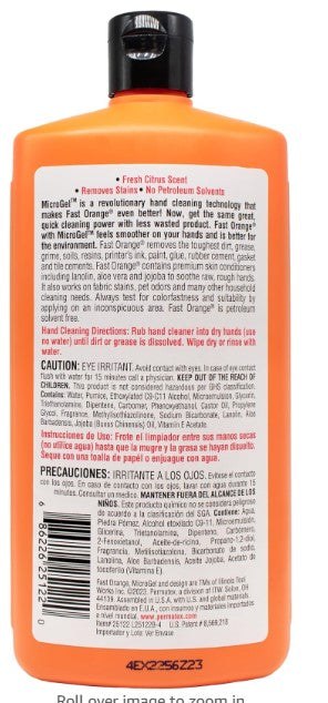 Fast Orange 25122 Pumice Lotion, Heavy Duty Hand Cleaner, Natural Citrus Scent, Waterless Cleaner For Mechanics, Strong Grease Fighter, 15 oz