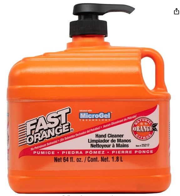 Fast Orange Permatex 25217 Pumice Lotion, Heavy Duty Hand Cleaner, Natural Citrus Scent, Waterless Cleaner For Mechanics, Strong Grease Fighter, 1/2 Gallon, Orange, 64 Fl Oz