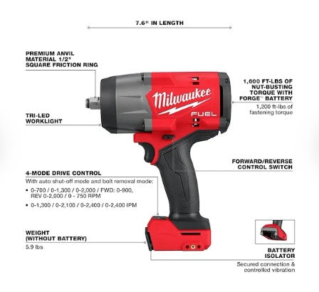 Milwaukee M18 FUEL™ 1/2" High Torque Impact Wrench w/ Friction Ring -- 2967-20