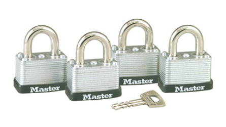 Master Lock 3009D Laminated Padlock 1-1/2in (38mm) Wide Laminated Steel Warded Padlock; 4-Pack