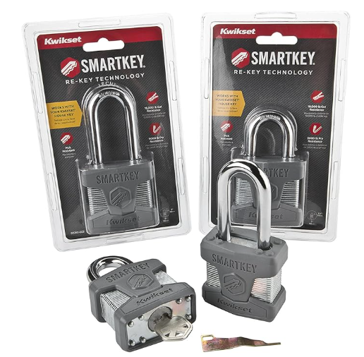 Kwikset 026SMT LNG SHKL PDL 50MM 50mm Smart Key Padlock Long Shackle, Satin Chrome