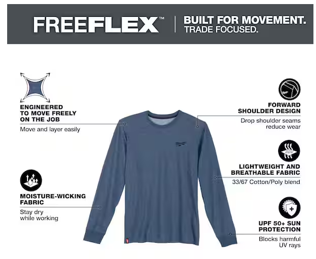 Milwaukee Tools Hybrid Long Sleeve Work T-Shirt - Blue 604BL