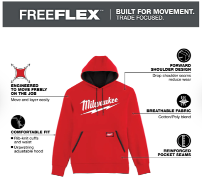 Milwaukee FREEFLEX™ Pullover Hoodie - Logo -- RED - 352R