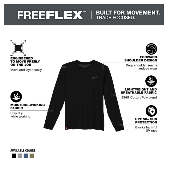 Milwaukee Tools Hybrid Long Sleeve Work T-Shirt - Black 604B